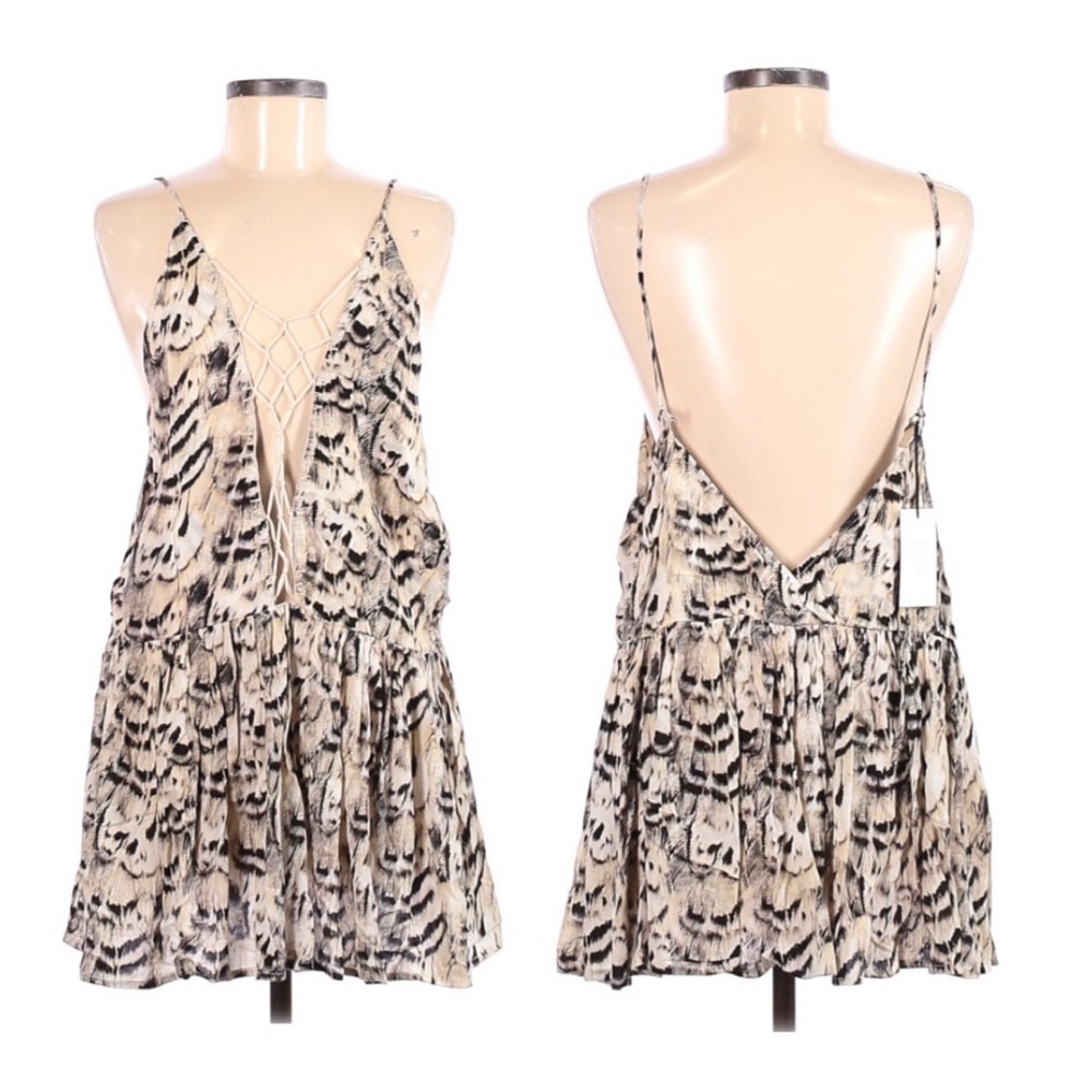 INDAH Sachi Macrame Mini Dress Natural Feathers - Picture 2 of 11
